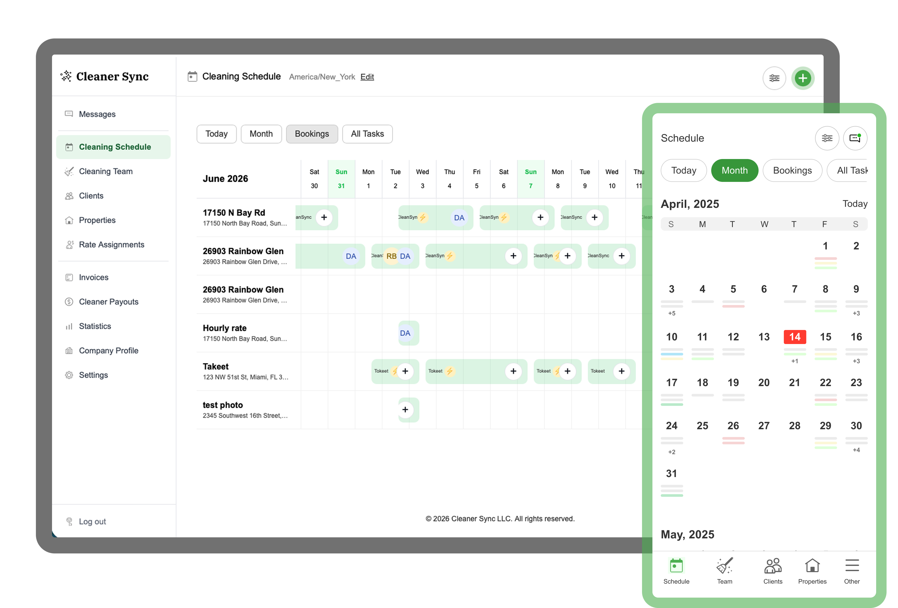 CleanerSync — web dashboard and mobile app